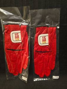lot 4995 image: Patrick Mahomes 15 MVP Red Golf Gloves Pair