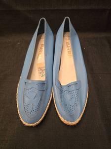 lot 5006 image: Blue Leather Loafers with Espadrille Sole