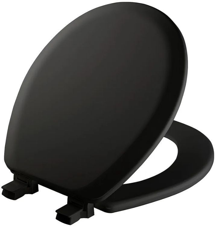 lot 12976 image: Cameron Black Toilet Seat, Non Slip Heavy Duty Wood, Easy Clean, Made in USA, Round