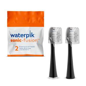 lot 45775 image: Waterpik Genuine Full Size Replacement Brush Heads With Covers for Sonic-Fusion Flossing Toothbrush SFFB-2EB, 2 Count Black - Retail $25