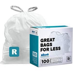 lot 45778 image: Plasticplace Custom Fit Trash Bags, Compatible with Simplehuman Code R (100 Count) White Drawstring Garbage Liners 2.6 Gallon 10 Liter 16.5 x 18 - Retail $17