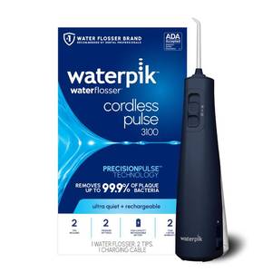 lot 45781 image: Waterpik Cordless Pulse 3100 Rechargeable Portable Water Flosser for Teeth, Gums, Braces Care and Travel with 2 Flossing Tips, Waterproof for Shower Use, ADA Accepted, WF-20 Blue, Amazon Exclusive - Retail $50