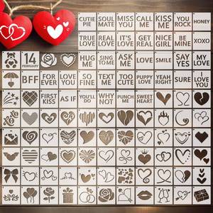 lot 45785 image: 100 Pcs Stencils for Painting on Wood Reusable Stencil Crafts Drawing Templates Holiday Wall Paper for DIY Scrapbook Home 2 x 2 Inch (Heart) - Retail $10