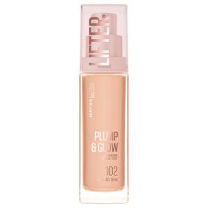 lot 45796 image: Maybelline Lifter Plump & Glow Foundation, Liquid Foundation with 2% Niacinamide  Hyaluronic Acid, Plumping and Brightening Face Makeup, 102, 1 Count - Retail $12