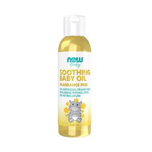 lot 45797 image: NOW Baby, Soothing Baby Oil, Fragrance Free, No Artificial Fragrance, Parabens, Phthalates, or Petrolatum, 4-Ounce - Retail $13