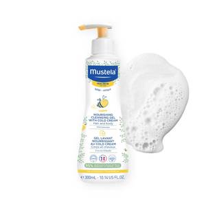 lot 45847 image: Mustela Baby Nourishing Cleansing Gel Hair & Body Wash for Dry Skin - with Natural Avocado, Cold Cream & Beeswax - 10.14 fl. oz. - Retail $14