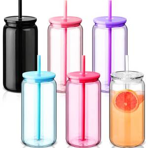 lot 45864 image: 6 Acrylic Mason Jars with Lids and Straws 16 oz Drinking Plastic Tumbler with Straw Iced Coffee Cups Water Bottles Mugs for Wedding Party Favor Water Milk Beer Juice Beverage (Colorful) - Retail $29