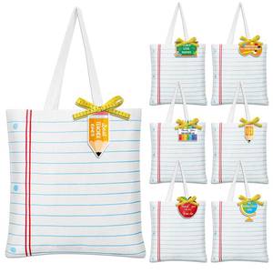 lot 45868 image: 6 Sets Canvas Tote Bags for Teacher Back to School Teacher Appreciation Gifts Bags Canvas Bags with Tags and Ribbons Notebook Line Reusable Grocery Bag Bulk for School Office Classroom Teachers - Retail $26
