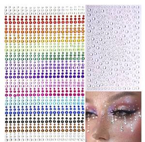 lot 45875 image: (614)1250 Pcs Self Adhesive Rhinestones for Makeup Eyes 15 Colors Rainbow Rhinestones Face Jewels Face Gems Stick on, DIY Nail Makeup 3mm 4mm 5mm 6mm  - Retail $10