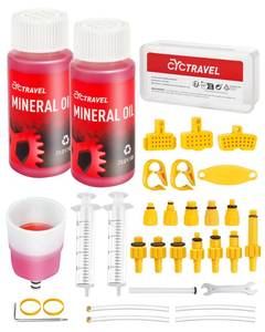 lot 45884 image: Brake Bleed Kit for Shimano, TEKTRO, TRP Hydraulic Disc Brakes, Mountain Brake Bleed Kit Including High Performance Mineral Oil Brake Fluid. (2  60ml) - Retail $16