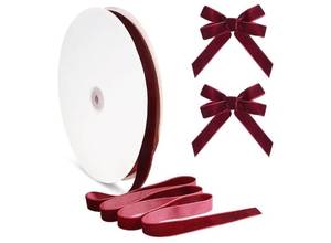 lot 45898 image: Burgundy Velvet Ribbon 58 inch, Vintage Maroon Thin Velvet Ribbon for Gift Wrapping, 30 Yards Skinny Wine Christmas Ribbons  - Retail $8