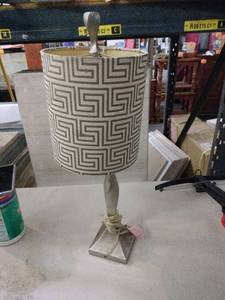lot 25293 image: Greek Key Pattern Table Lamp with Geometric Shade