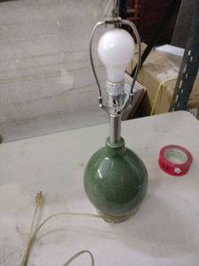 lot 25309 image: Mid-Century Green Ceramic Table Lamp with Chrome Hardware