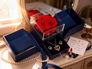 lot 25332 image: HipTree Preserved Red Real Rose with Necklace&Earrings-Eternal Forever Flowers Rose,Birthday for Women Mom Wife Grandma Daughter Mothers Day Christmas Valentines Gifts for Her