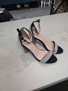 lot 25372 image: Forever Black Ankle Strap Sandals with Rhinestone Crystal Embellishment - 7