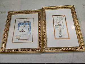 lot 25412 image: Peggy Abrams Framed Bathroom Scenes