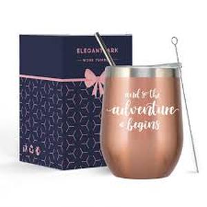 lot 25338 image: And So The Adventure Begins You Got This Wine Tumbler Graduation Farewell Going Away Gifts for Coworker New Job Gift for Women Stemless Stainless Steel Neighbors Moving Away Gifts 12 oz Gold