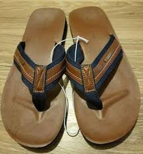 lot 25355 image: Tommy Hilfiger Davidos brown and navy strap flip-flop sandals