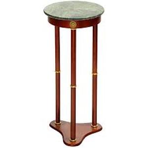 lot 25387 image: Legacy Decor 28 Inch Cherry Wood Round Plant Stand, Telephone Stand, Vase Stand with Round Green Marble Top