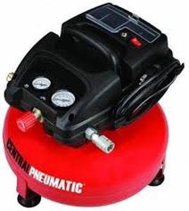 lot 58143 image: Central Pneumatic 3-gallon 100 PSI oilless pancake air compressor