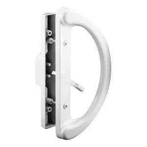 lot 20315 image: Sliding Patio Door Handle Set White Diecast  Mortise Style  Non-Keyed (Fits 3-1516 Hole Spacing)