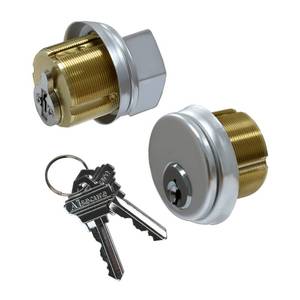 lot 20320 image: Brass Mortise Cylinder with SC Keyway, Thumbturn, and Keys. Commercial-Grade storefront Door Lock Cylinder for Aluminum Doors, Ideal for Shop Door Lock Replacements. Includes 1 Set in Silver Finish.