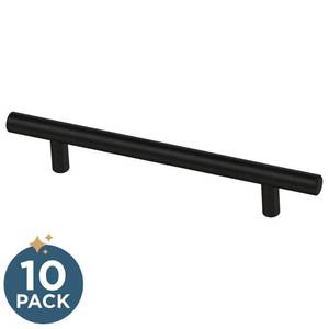 lot 20346 image: 10-Pack Simple Bar 5-116 in. (128 mm) Modern Matte Black Cabinet Drawer Pulls