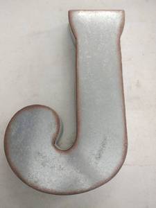 lot 20370 image: 20-inch tall galvanized metal letter J wall decoration