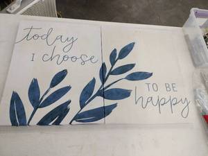 lot 20399 image: Handmade Inspirational Wall Art Set with Blue Botanical Design
