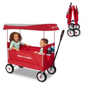 Radio Flyer 3-in-1 Off-Road EZ Fold Wagon with Canopy, for Kids 1.5+, 3-in-1 Push or Pull, with Bench Mode, One Hand Flat Fold, Off-Road Tires, DuraClean Fabric, Seat Belts, Stroller Wagon for Kids - No Canopy