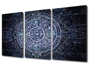 lot 59130 image: TUMOVO Wall Decorations for the Home Aztec Calendar Art Paintings Mexico Wall Art Ancient American Civilization Art Work Pictures 3 Pieces Posters and Prints with Wooden Frame, 36x24 Inches