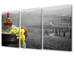 lot 59136 image: TUMOVO House Decorations for Living Room Wine Bottle and Wine Cups with Wooden Canvas Prints Multi Panel Modern Artwork Painting Vintage Grey Background Wall Art Ready to Hang - 36 Wx24 H