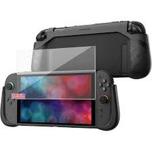 lot 59071 image: Letobee Protector Case for Nintendo Switch Lite, 2022 UPGRADED Latest Ergonomic Design Comfortable Grip with 2 Pack Thumb Grip Cap & HD Screen Protector SET Black - Set of 2
