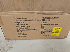 lot 24641 image: The Kroger Company Melamine Bowls - 18 Pk