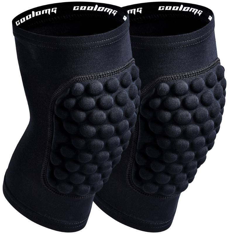 lot 5640 image: COOLOMG Basketball Knee Pad for Kids Youth Adult, Compression Anti-slip Knee Sleeve for Volleyball Football, Sports Knee Protector (1 Pair) Black M - Retail $20