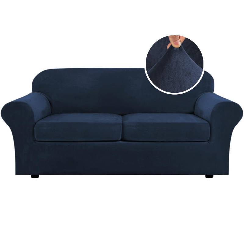 lot 5745 image: H.VERSAILTEX Real Velvet Plush 3 Piece Stretch Sofa Covers Couch Covers for 2 Cushion Couch Sofa Slipcovers Width Up to 90 Inch Feature Thick Soft Stay in Place (Large Sofa, Navy) - Retail $52