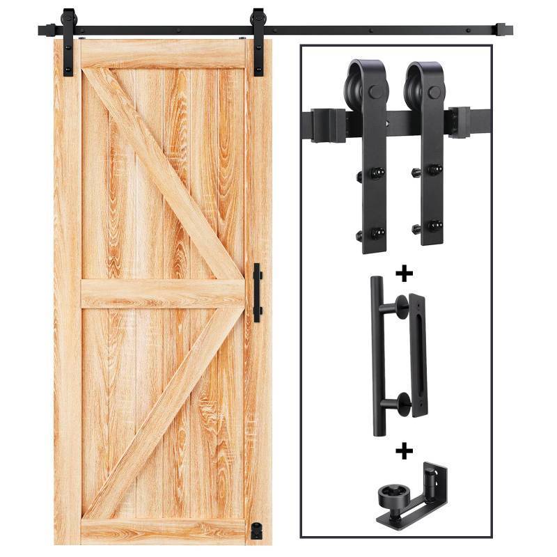 lot 5776 image: EaseLife 6.7 FT Sliding Barn Door Hardware Kit and Handle Door Hardware Kit, Basic J Pulley, Slide Smoothly Quietly, Easy Install (6.7FT Track Kit for 3640 Wide Single Doors) - Retail $39