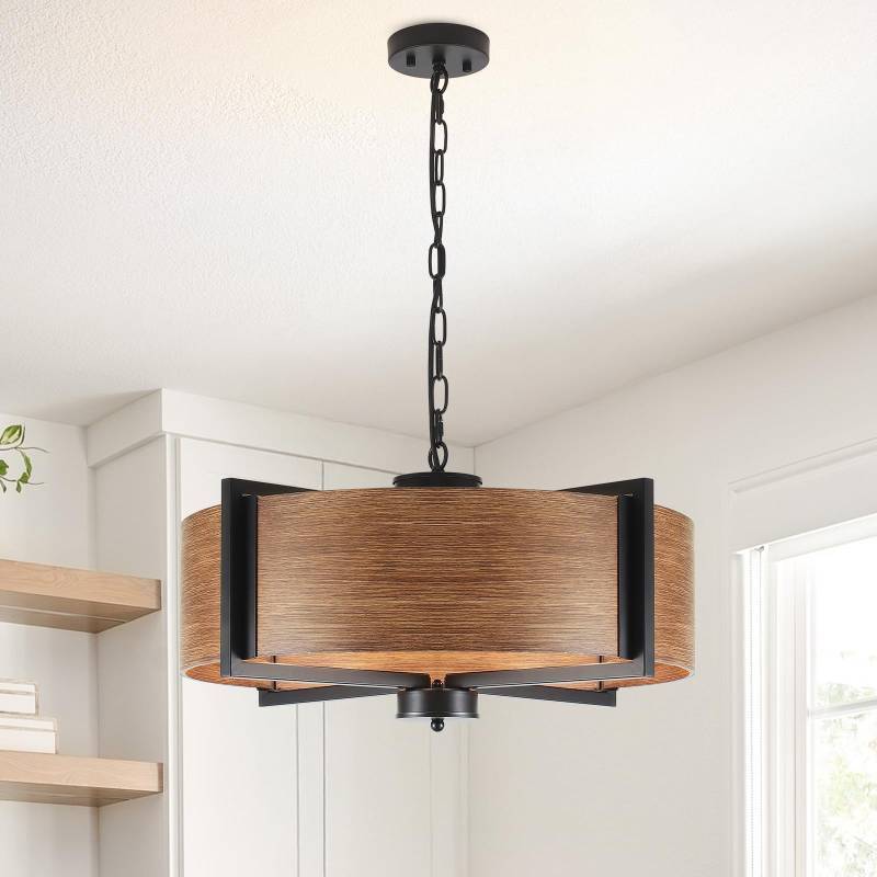 lot 6132 image: Luupyia 23.62 Inches Drum Chandelier Farmhouse, 6-Lights Large Drum Chandelier Rustic Farmhouse Chandeliers Height Adjustable Large Pendant Light for Dining Room Table Kitchen Island Bedroom Foyer E26