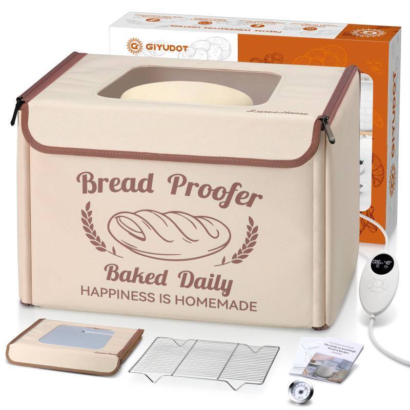 lot 6966 image: GIYUDOT Folding Bread Proofing Box with 50-113 Temp Control & 48H Timer, Dough Proofer with Metal Rack, Humidor, Recipes, Ideal for Sourdough, Bread Baking, Pizza, Yogurt, Kombucha, Precise Control - Retail $80