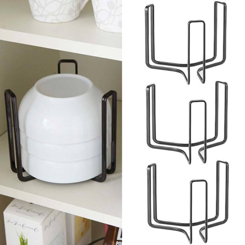 lot 7162 image: MINGFANITY Dinnerware Bowl Plate Holder Fit for 6.5 Inches Diameters Bowl, Metal Bowl Storage Dying Display Rack for Kitchen Drawer, Countertop, Cabinet, Shelf, Cupboard (Black, Small 4PCS) - Retail $35