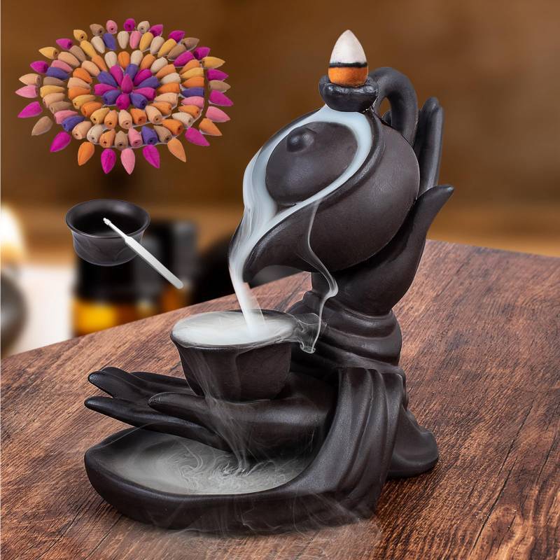 lot 2388 image: WONXISYO Waterfall Incense Burner Buddha Hand Backflow Incense Waterfall Burner Smoke Incense Holder Waterfall