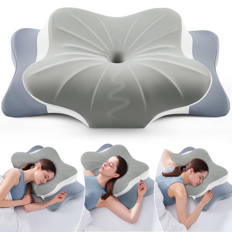 lot 7677 image: DONAMA Cervical Pillow for Neck and Shoulder Pain Relief, Cooling Contour Memory Foam Pillow, Dual-Height Ergonomic Neck Support Pillow for Side Back Stomach Sleepers with Removable Pillowcase - Retail $40