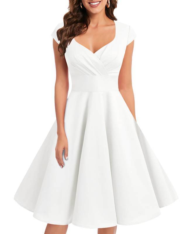 lot 7730 image: Bbonlinedress Womens Vintage White Wedding Dress Short 1950s Retro Formal Cocktail Party Swing Dress White2 XL - Retail $44