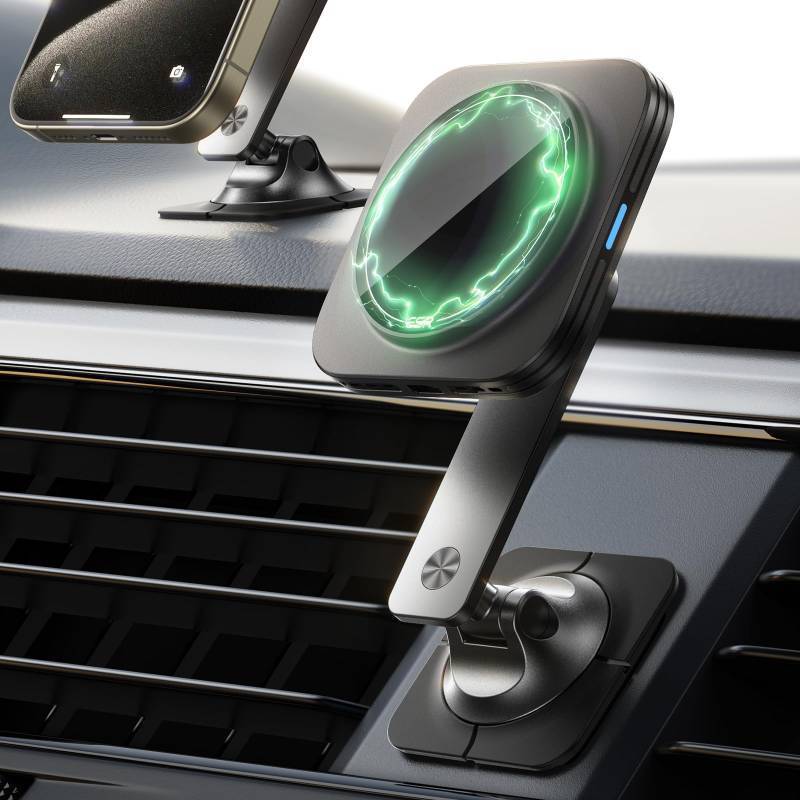 lot 7744 image: ESR for 15W MagSafe Car Mount Charger, Universal DashboardTesla MagSafe Car Charger, Magnetic Wireless Charging, Adjustable Car Phone Holder for iPhone 17e171615141312, S26S25, Pixel 10, Black - Retail $26