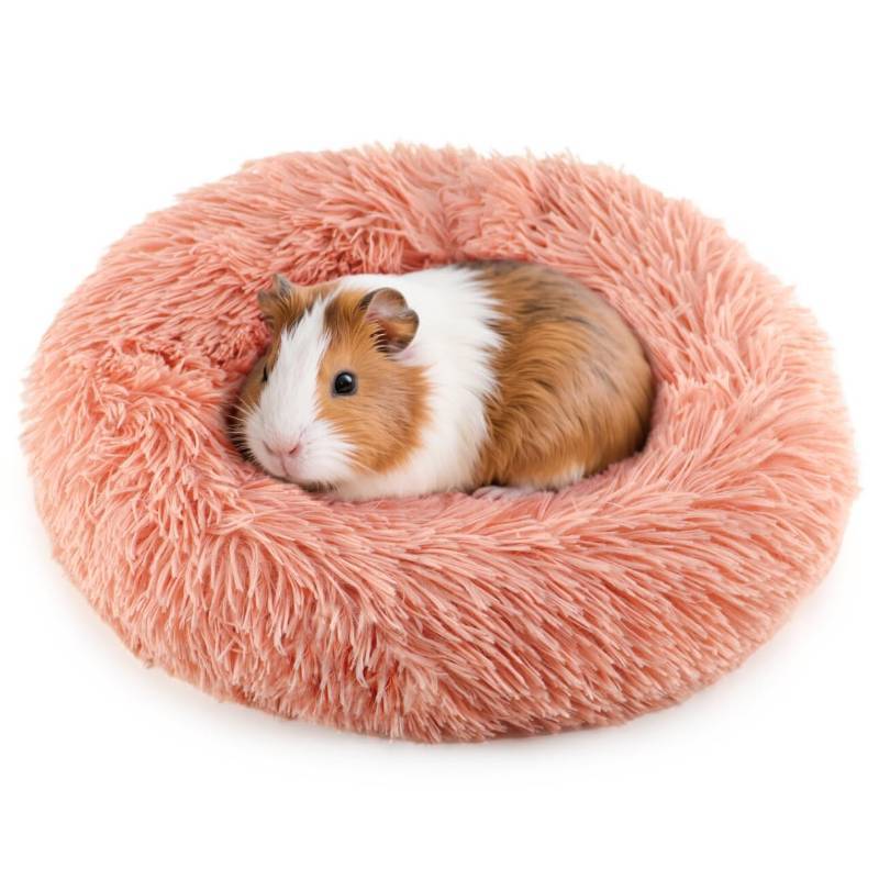 lot 7866 image: HeNdShe Guinea Pig Bed Soft Washable Donut-Shaped Burrowing Pet Bed for Dwarf Rabbits, Hedgehogs, Chinchillas, Ferrets, Rats Small Animal Mat for Snuggling and Playtime - Pink - Retail $10