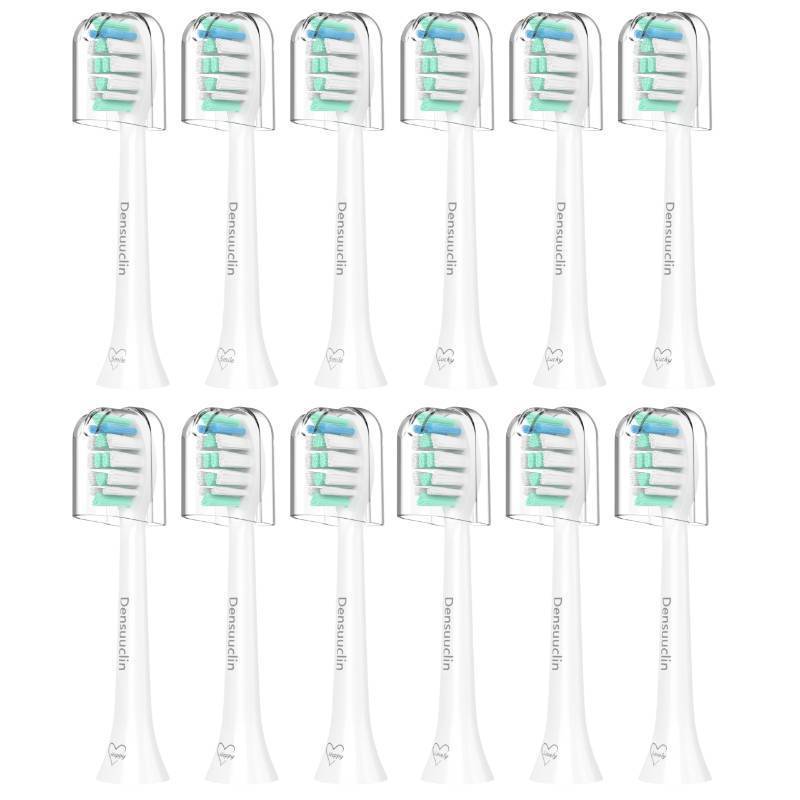 lot 8437 image: Densuuclin Toothbrush Replacement Heads for Philips Sonicare and More Click-on Handles 12 Pack White - Retail $10