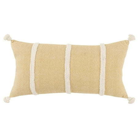 lot 9065 image: Rizzy Home Cotton Tassel Stripe Yellow 14 X26  Pillow Cover  - Retail $46