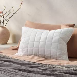 lot 9671 image: Standard Heavyweight Linen Blend Quilt Pillow Sham White - Casaluna Rayon & Cotton,  Zip Closure - Retail $39