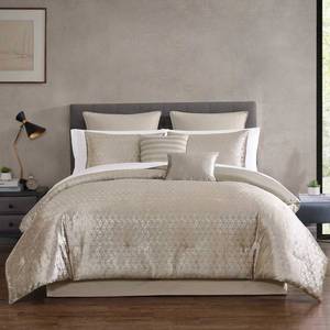 lot 9673 image: Hallmart Collectibles 12pc Queen Harlan Bedding Set Gold - Retail $120