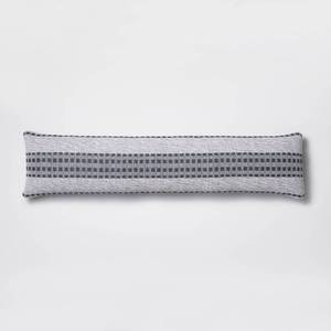 lot 9691 image: Bed Lumbar Woven Texture Stripe Decorative Throw Pillow Slate Blue - Threshold designed with Studio McGee Cotton Ribbed, Indoor Use - Retail $40